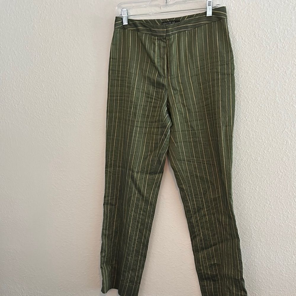 Lafayette 148 Viscose / Linen Dress Pants Green Striped size 6 - Picture 2 of 4